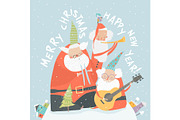 Funny Santa Clauses playing musical