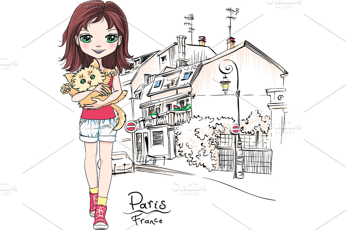 Vector baby girl in Paris in Illustrations - product preview 8