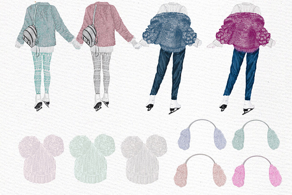 Winter Girls Ice Skating Clipart in Illustrations - product preview 1