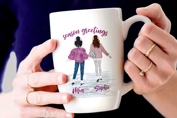 Winter Girls Ice Skating Clipart in Illustrations - product preview 7