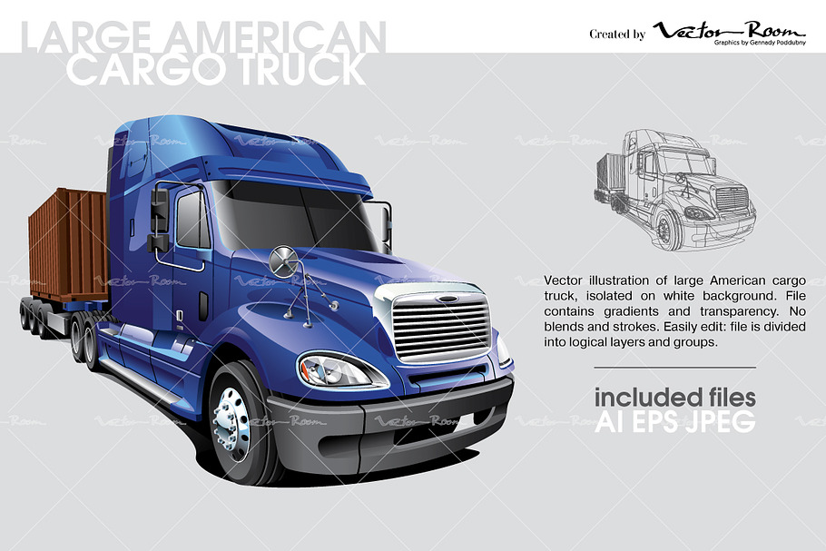 Large American Cargo Truck in Illustrations - product preview 8