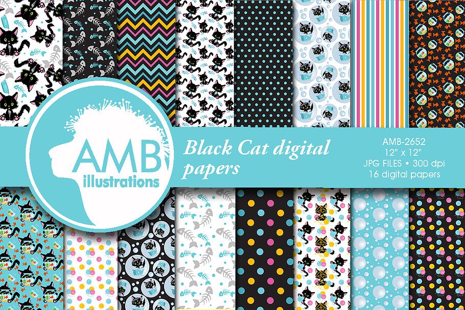 Cute Black cats papers AMB-2652 in Patterns - product preview 8