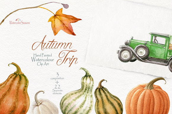 Green Truck with Pumpkins clipart in Illustrations - product preview 2