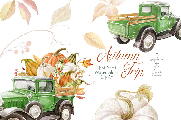 Green Truck with Pumpkins clipart in Illustrations - product preview 3