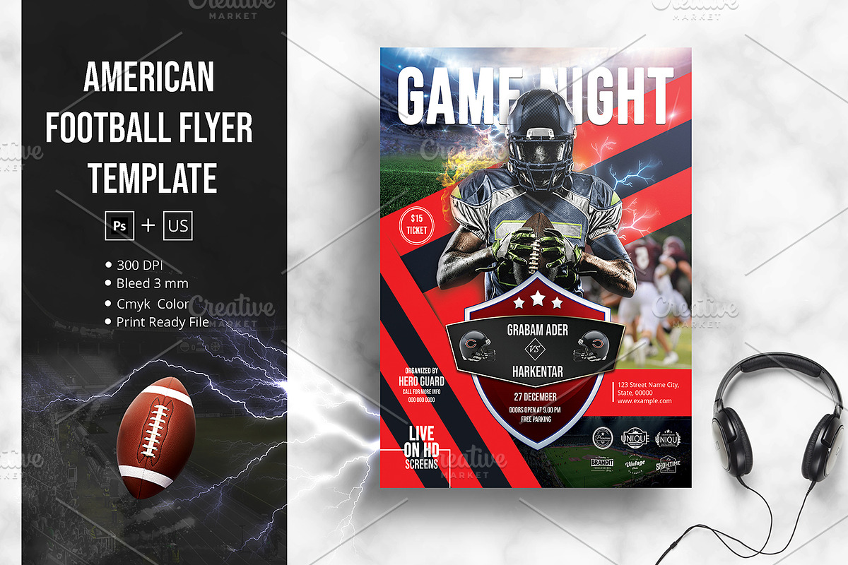 American Football Flyer  V1092 in Flyer Templates - product preview 8