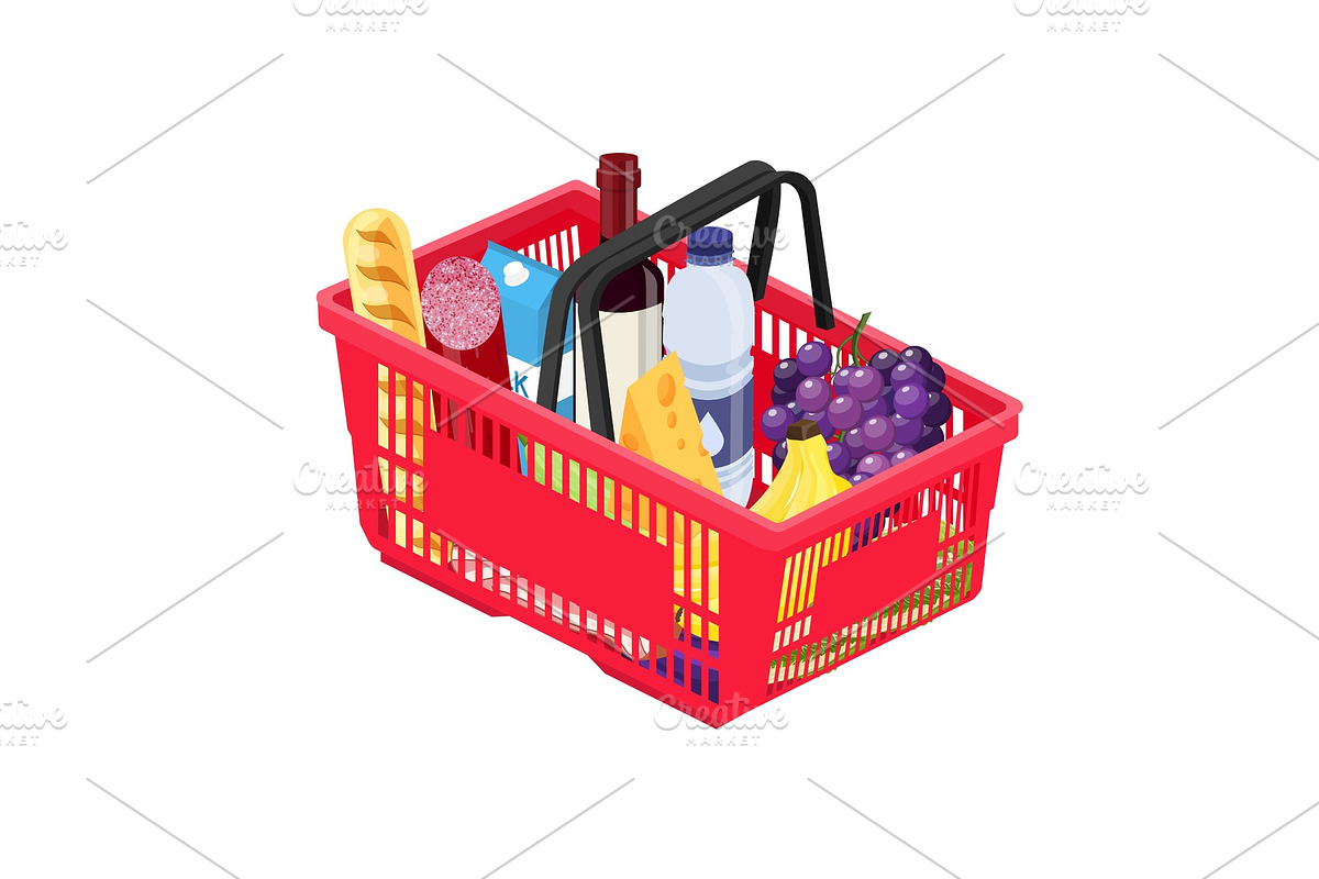 Isometric red plastic shopping in Illustrations - product preview 8