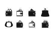 Wallet icon set, simple style
