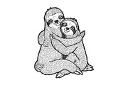 Sloth love couple hug sketch vector