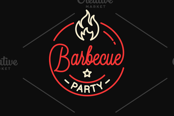 Barbecue party logo. Round linear.