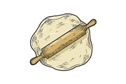 Rolling pin and dough sketch vector