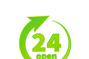 24 hours open, bright green icon