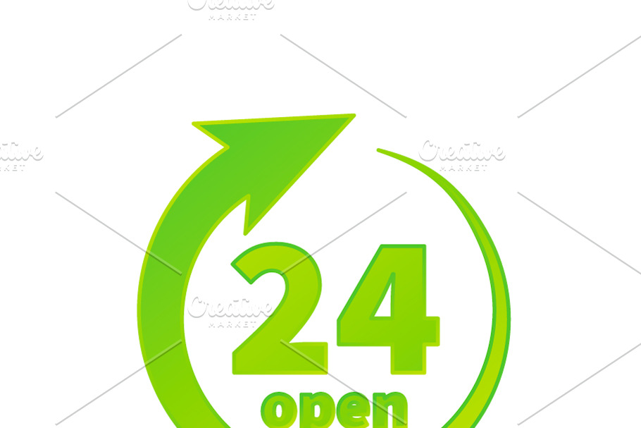 24 hours open, bright green icon