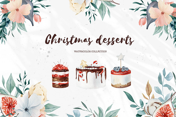 Christmas watercolor desserts