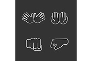 Hand gesture emojis chalk icons set