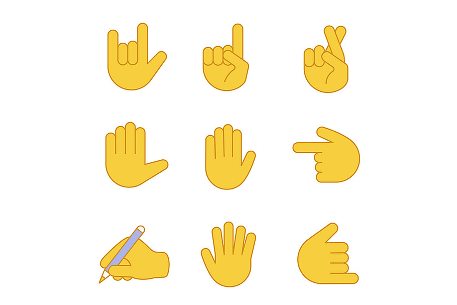 Hand gesture emojis color icons set