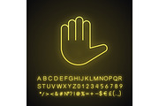 Raised hand emoji neon light icon