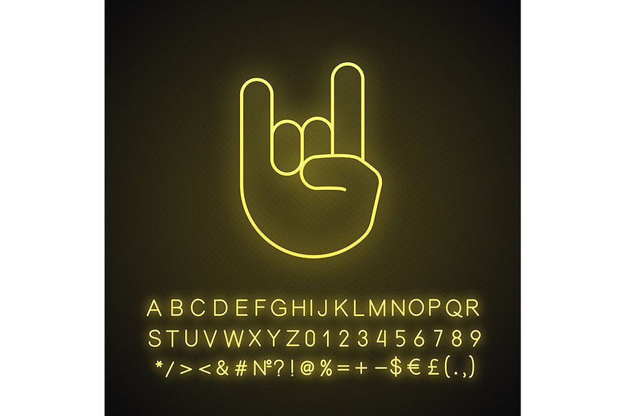 Rock on gesture neon light icon in Icons - product preview 8