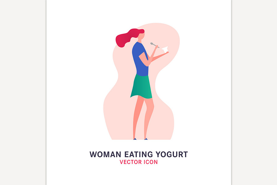 Woman eating yogurt in Icons - product preview 8