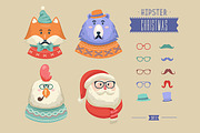 Christmas hipster animals. Set 2