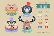 Christmas hipster animals. Set 3