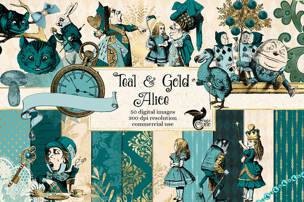 Teal and Gold Alice in Wonderland