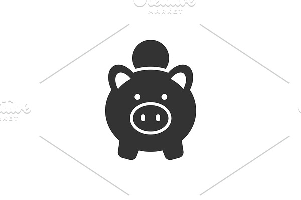 Put coin in piggy bank black icon