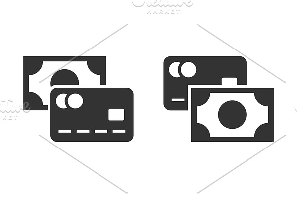 Cash and credit card black icon