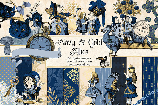 Navy and Gold Alice In Wonderland