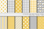 12 Yellow Gray Digital Papers