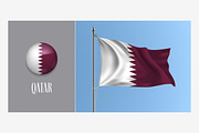 Qatar waving flag on flagpole vector