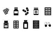 Pills icon set, simple style