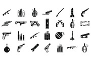 Weapons ammunition icon set