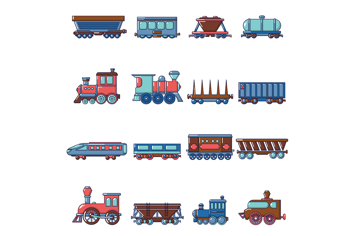 Railway carriage icons set in Illustrations - product preview 8
