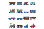 Railway carriage icons set