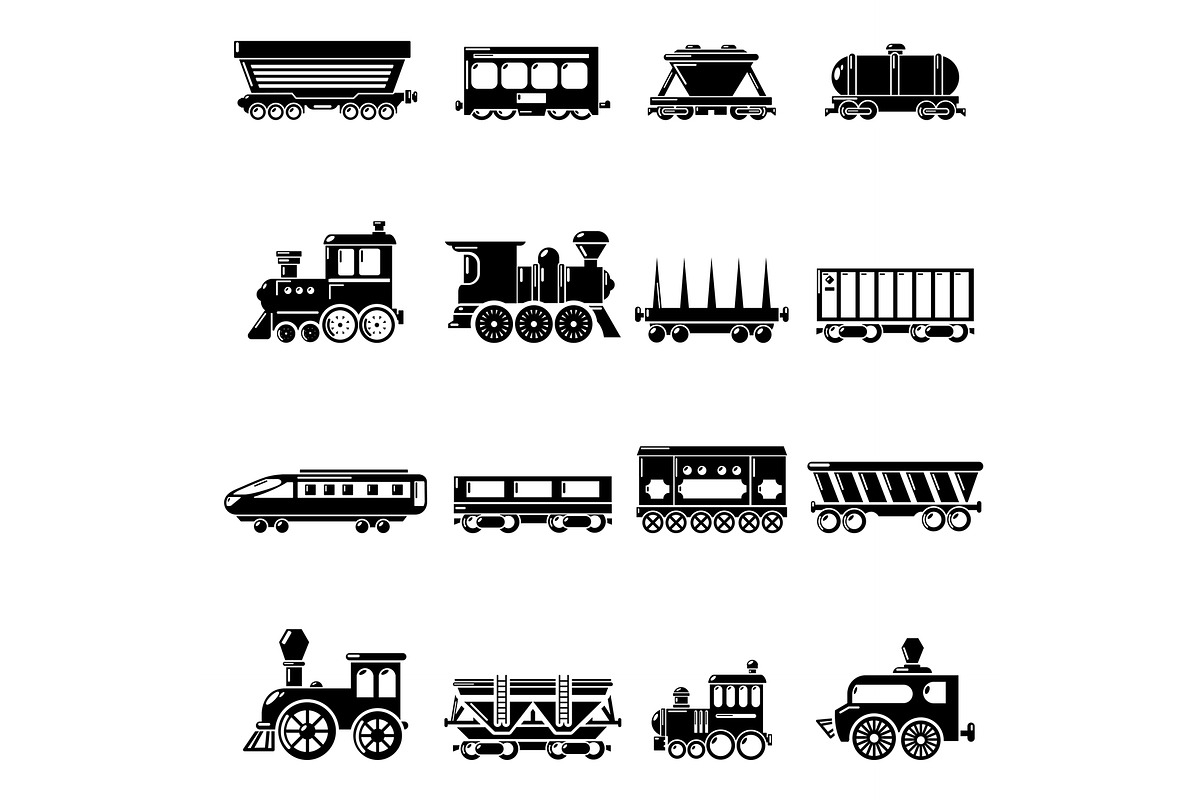 Railway carriage icons set in Illustrations - product preview 8