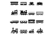 Railway carriage icons set