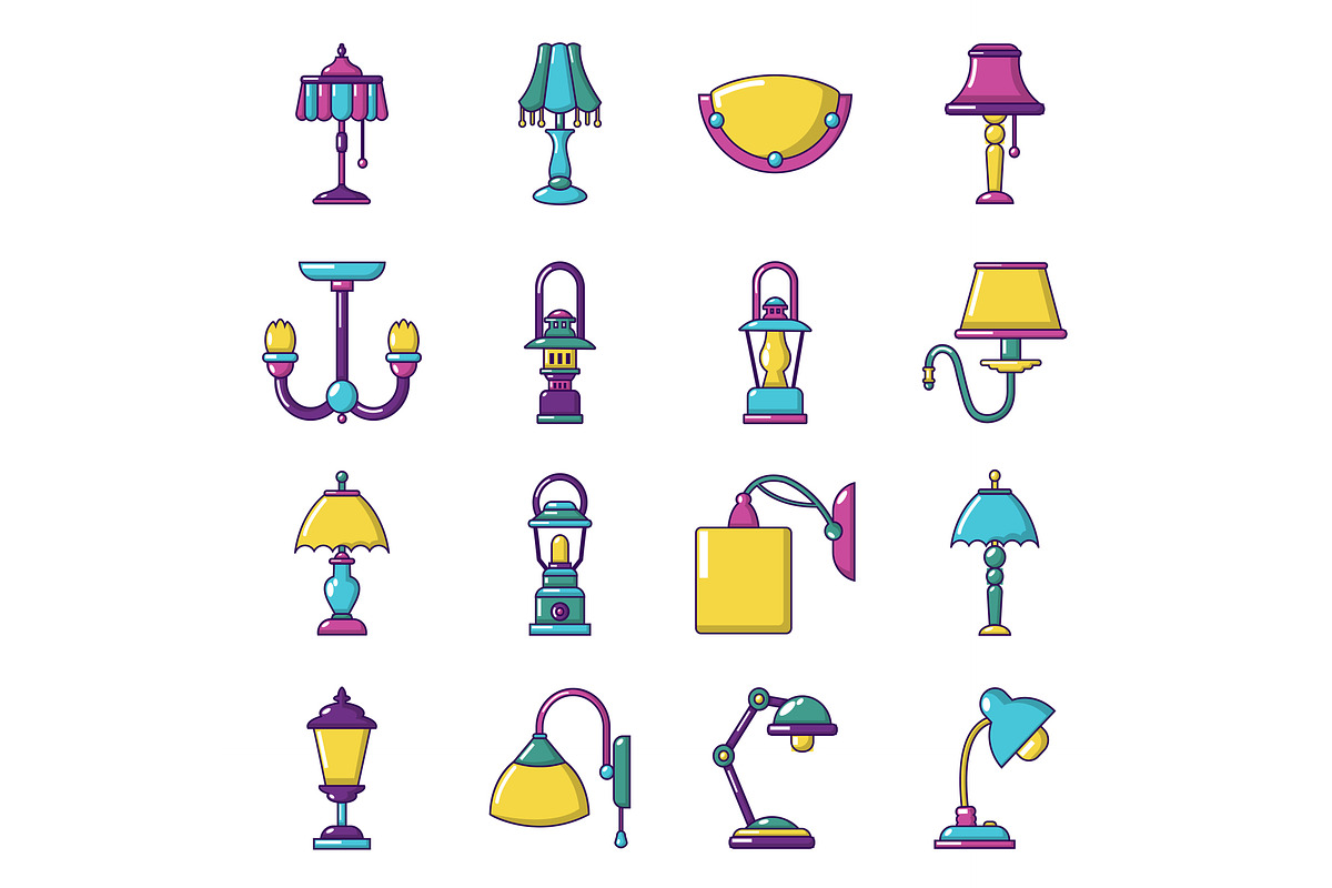 Lamp icons set, cartoon style in Illustrations - product preview 8
