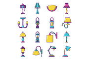 Lamp icons set, cartoon style