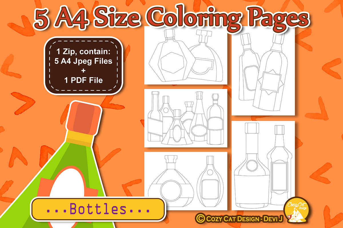 Bottles Coloring Pages in Illustrations - product preview 8