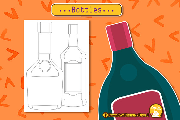 Bottles Coloring Pages in Illustrations - product preview 1