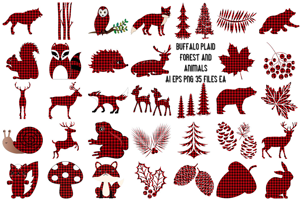 Buffalo Plaid Forest Animals Vector in Illustrations - product preview 8