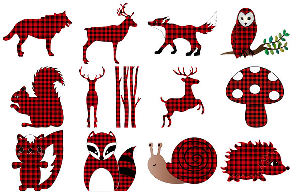 Buffalo Plaid Forest Animals Vector in Illustrations - product preview 1