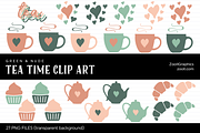 Tea Time Green & Nude Clip Art