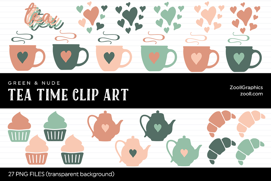 Tea Time Green & Nude Clip Art in Illustrations - product preview 8