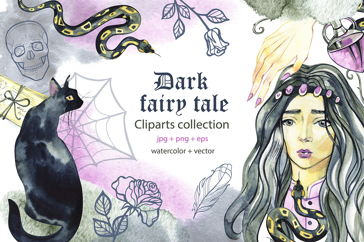 Dark fairy tale. Watercolor cliparts in Objects - product preview 8