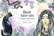 Dark fairy tale. Watercolor cliparts