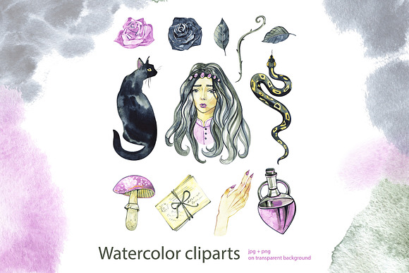 Dark fairy tale. Watercolor cliparts in Objects - product preview 1