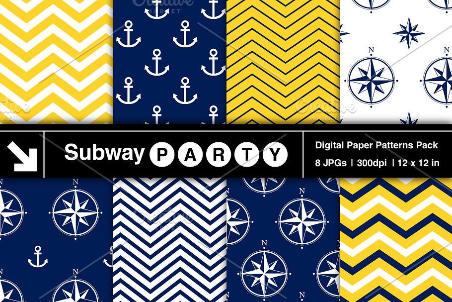 Nautical Navy & Yellow Papers v1 in Patterns - product preview 8