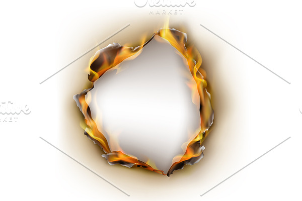 Vector realistic burnt paper, flames