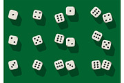 Top view of white dice. Casino dice